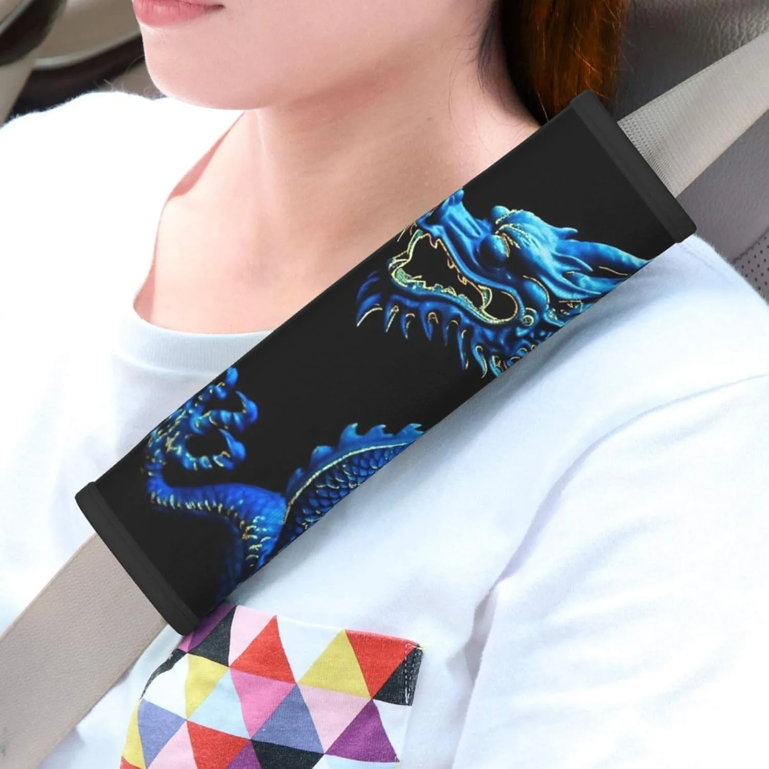 2PCS Car Seat Belt Pads Universal Auto Seat Belt Cover Blue Chinese Dragon Harness Pads Pram Strap Covers Seatbelt Shoulder Pad Automotive Cushion Pad Cover for Car Interior Accessories