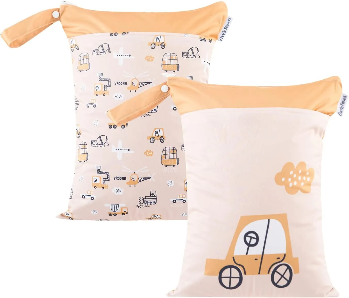 2pcs Cloth Diaper Wet Dry Bags Waterproof Reusable with Two Zippered Pockets Travel Beach Pool Daycare Soiled Baby Items Yoga Gym Bag for Swimsuits or Wet Clothes (Vehicle)