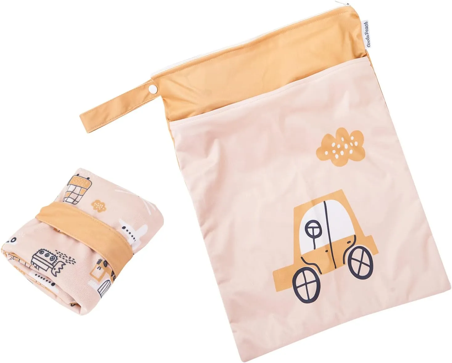 2pcs Cloth Diaper Wet Dry Bags Waterproof Reusable with Two Zippered Pockets Travel Beach Pool Daycare Soiled Baby Items Yoga Gym Bag for Swimsuits or Wet Clothes (Vehicle)