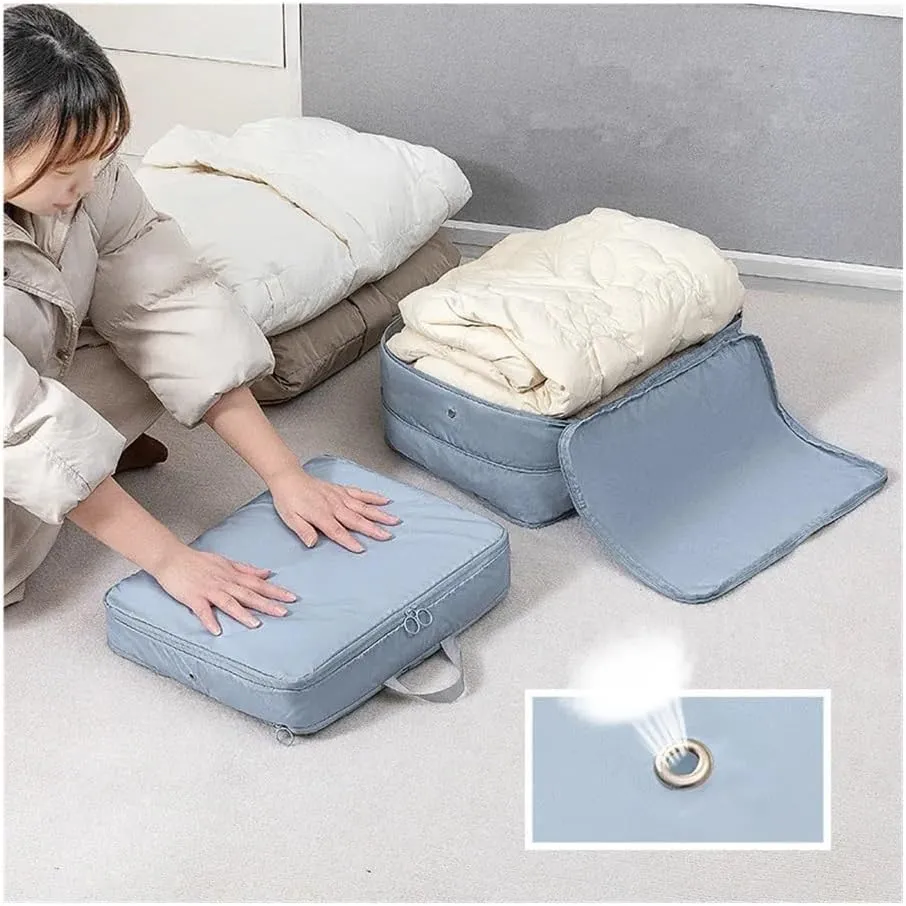 2PCS Compression Packing Cube Wardrobe Drawer Puffer Jacket Storage Foldable Luggage Suitcase Organizer Compressed Travel Clothes Bag(Pink,40X30X18)