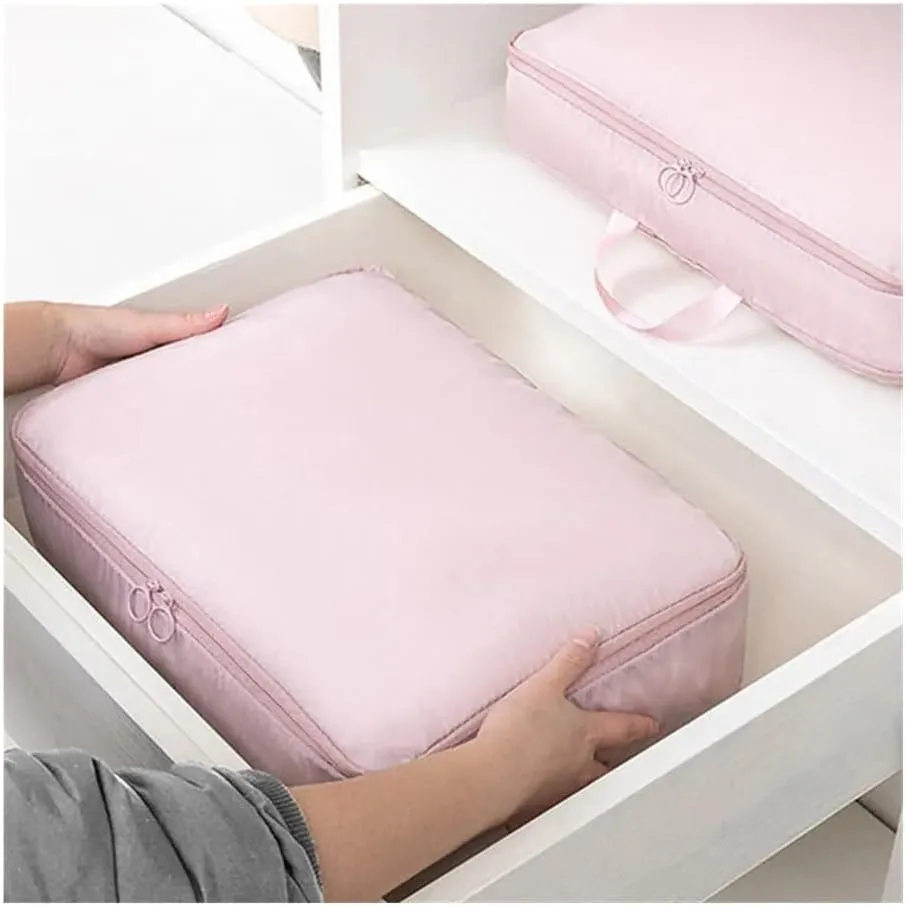 2PCS Compression Packing Cube Wardrobe Drawer Puffer Jacket Storage Foldable Luggage Suitcase Organizer Compressed Travel Clothes Bag(Pink,40X30X18)