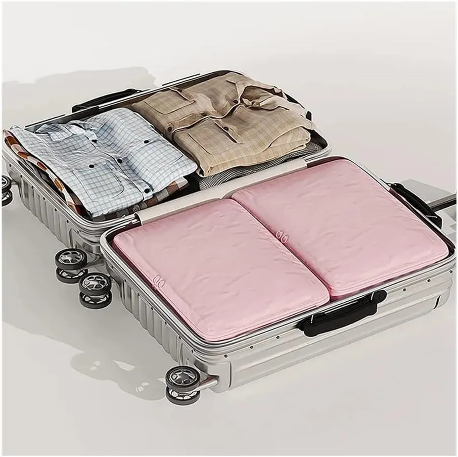 2PCS Compression Packing Cube Wardrobe Drawer Puffer Jacket Storage Foldable Luggage Suitcase Organizer Compressed Travel Clothes Bag(Pink,40X30X18)