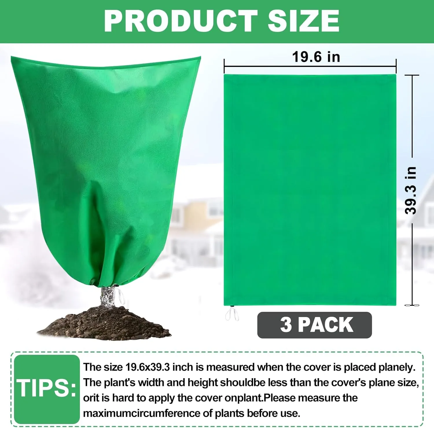 3 Pack Winter Plant Covers Freeze Protection, 19.6" x 39.3" Frost Blankets for Outdoor Plants with Drawstring, Tree Covers Bags Shrub Covers for Winter Cold Weather, Rose Bush Cover for Winter