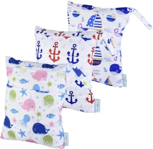 3 Pcs Cloth Diaper Wet Dry Bags Waterproof Reusable Travel Daycare Baby Pump Parts Bag for Swimsuits Clothes with Zipper