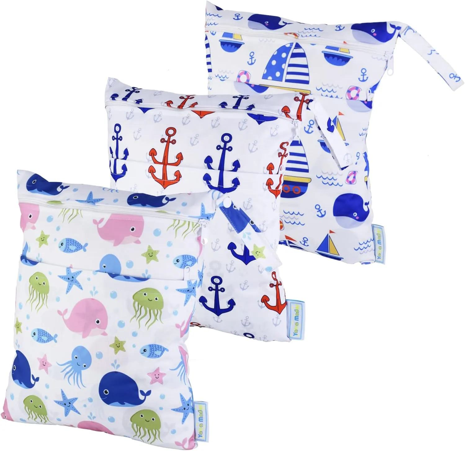 3 Pcs Cloth Diaper Wet Dry Bags Waterproof Reusable Travel Daycare Baby Pump Parts Bag for Swimsuits Clothes with Zipper