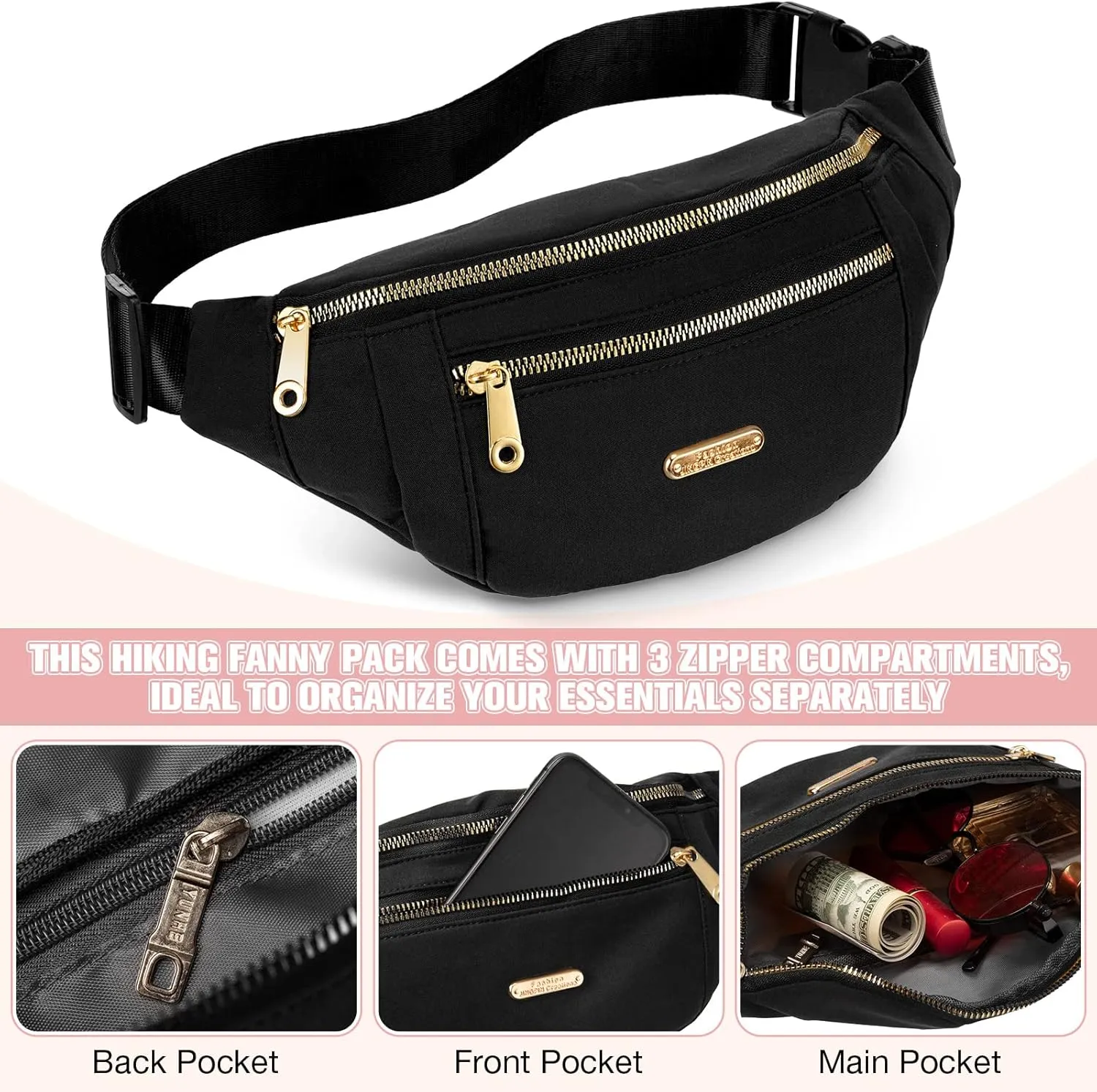 3 Pcs Waterproof Fanny Packs for Women and Men Waist Pack with Adjustable Strap Waist Pouch for Sports Running Exercise Walking Travel