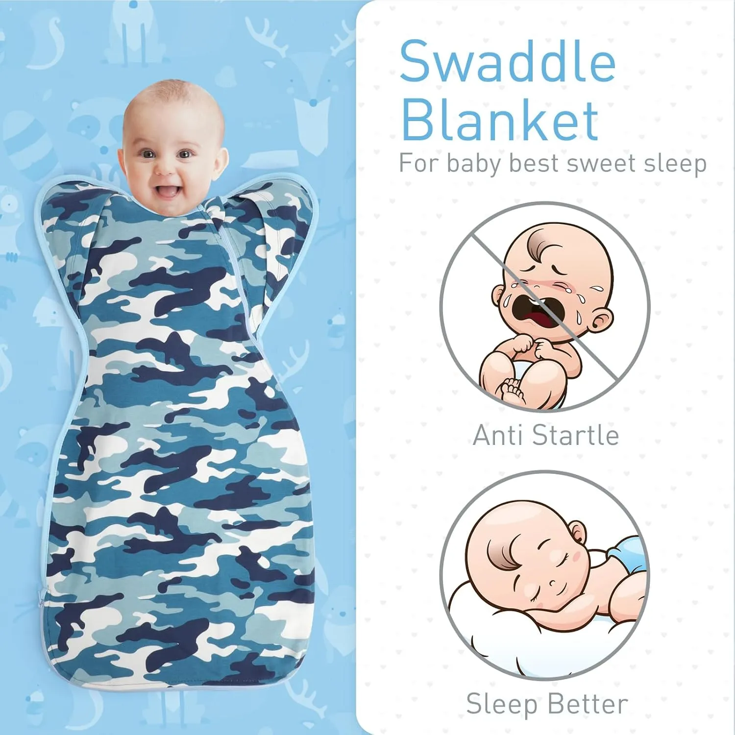 3-Way Wearable Swaddle Blankets Sleep Sacks with Arms Up, Hands Up Sleeping Sack Easy Diaper Changing Sleeping Bag for Baby Boy Girl Newborns Transitions to Arms-Free Calms Startle Reflex