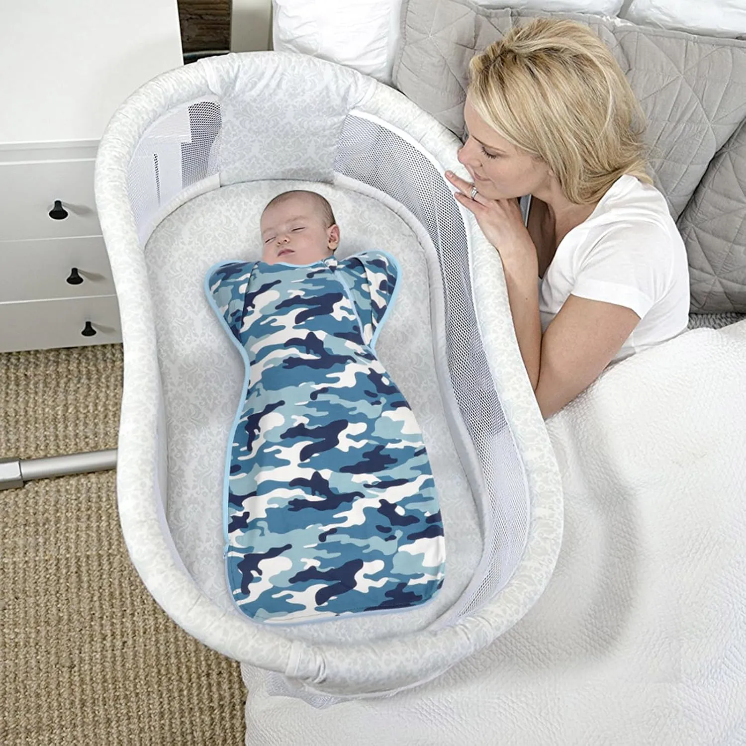 3-Way Wearable Swaddle Blankets Sleep Sacks with Arms Up, Hands Up Sleeping Sack Easy Diaper Changing Sleeping Bag for Baby Boy Girl Newborns Transitions to Arms-Free Calms Startle Reflex