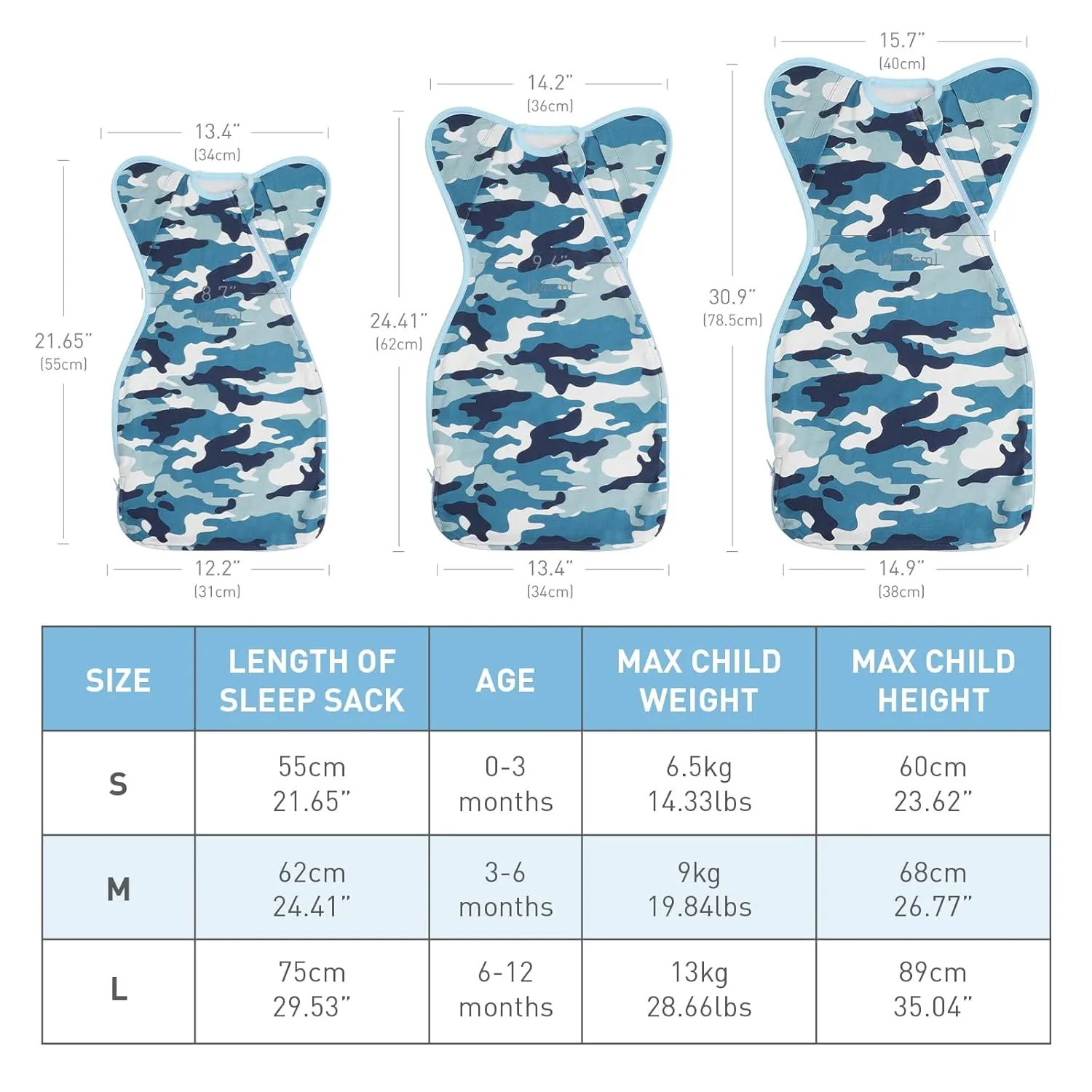 3-Way Wearable Swaddle Blankets Sleep Sacks with Arms Up, Hands Up Sleeping Sack Easy Diaper Changing Sleeping Bag for Baby Boy Girl Newborns Transitions to Arms-Free Calms Startle Reflex