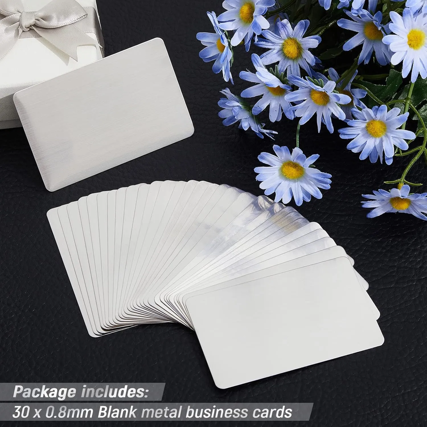 30 Pieces 304 Stainless Steel Metal Business Cards Blank Steel Laser Engraving Stainless Cards for House Office Customer DIY Gift Plate, 86 x 54 mm(0.8mm Thickness)