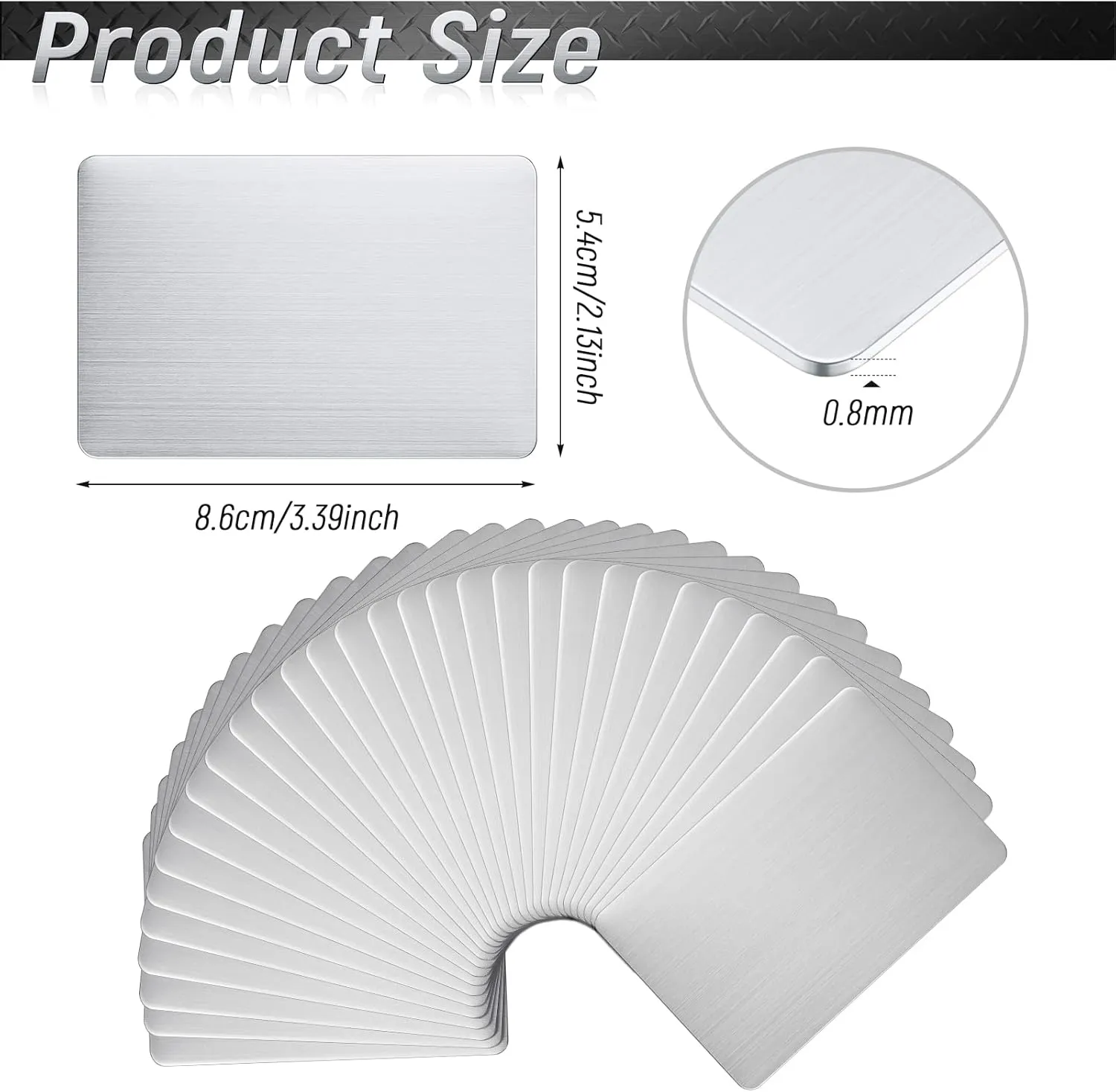 30 Pieces 304 Stainless Steel Metal Business Cards Blank Steel Laser Engraving Stainless Cards for House Office Customer DIY Gift Plate, 86 x 54 mm(0.8mm Thickness)