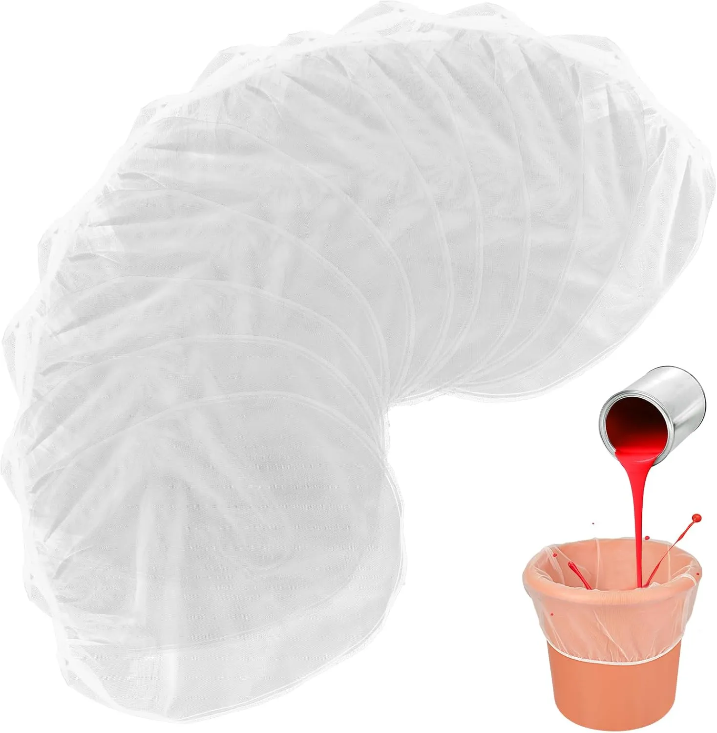 30 Pieces Paint Strainer Bags 1 Gallon White Fine Mesh Filter Bag with Elastic Drawstring Disposable Bag Bucket Strainer Bags for Paint Gardening