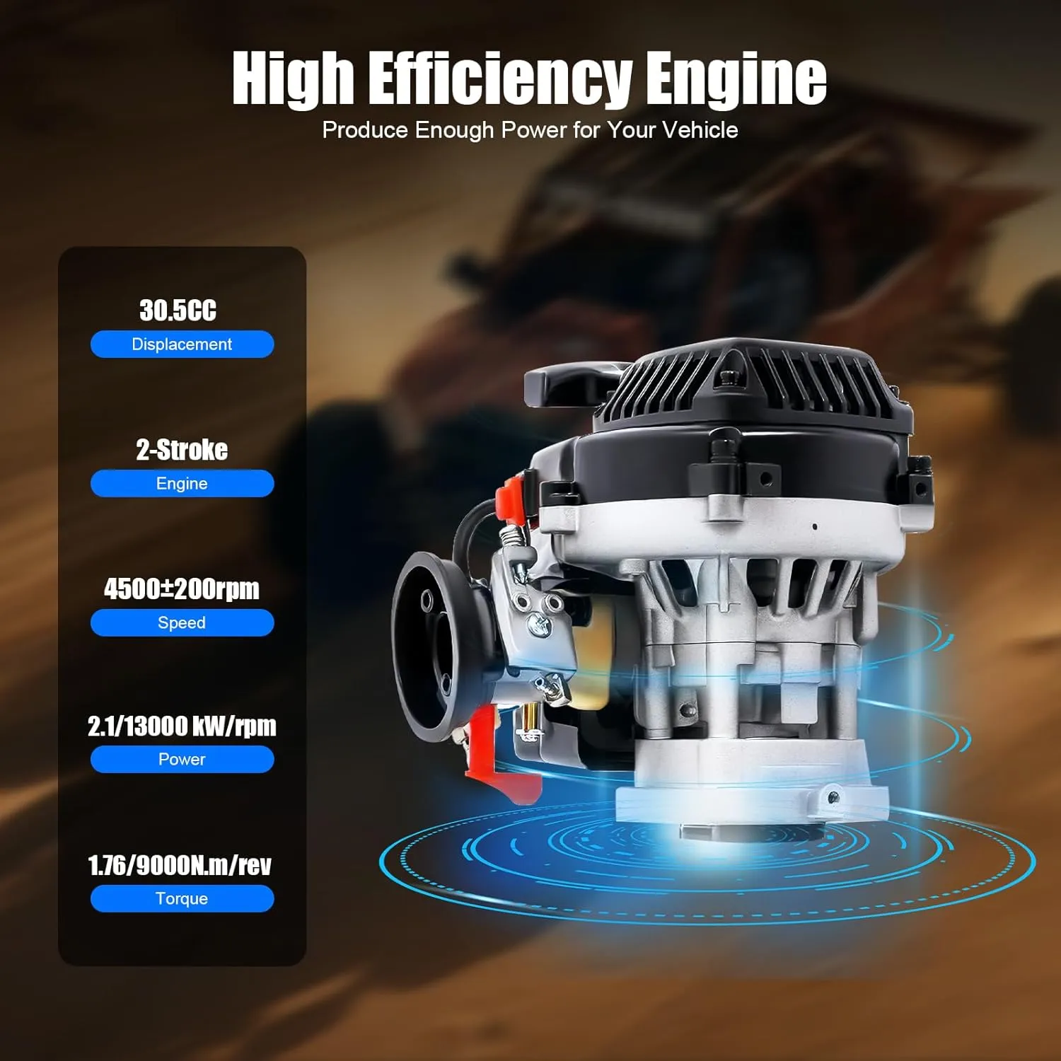30.5cc 4 Bolt Rovan Motor Engine 2 Stroke Air-Cooled/Easy to Start Vehicle Parts Combustion Engines Parts Complete Engines Recoil Handle Fits HPI Baja 5b 5T King LOSI FG GoPed