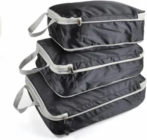 3PCS/set Compressible Packing Travel Organiser Cube Waterproof Suitcase Nylon Luggage Storage Bag Large Capacity Handbag(Black,2SET)