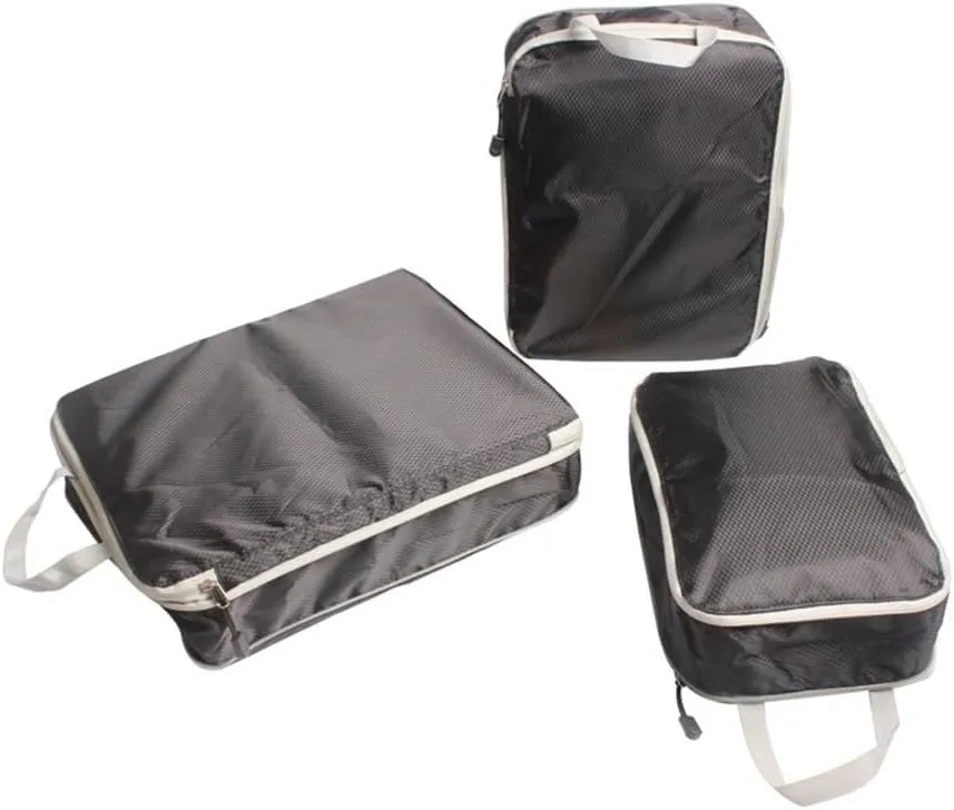 3PCS/set Compressible Packing Travel Organiser Cube Waterproof Suitcase Nylon Luggage Storage Bag Large Capacity Handbag(Black,2SET)