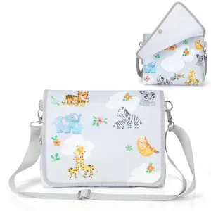 4 Nature Diaper Clutch Bag, Small and Cute Baby Bag for Mom with Wipes Holder and Bags Dispenser, Adjustable Straps for Cross Body (Animal World)