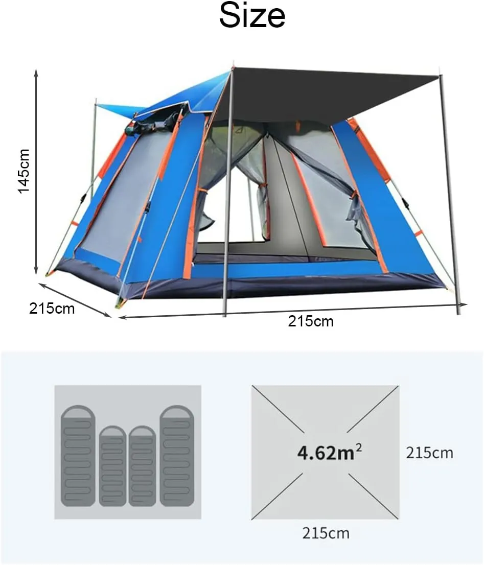 4 Person Tents Camping Tent Outdoor Tent Waterproof Foldable Tent with Moisture Pad 10D Waterproof Fabric,Family Party Tent for Grass, Beach, Park