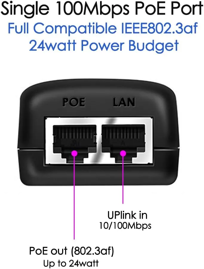 48V Wall PoE Injector, 10/100Mbps, 48 Volt 0.5A 24W PoE Adapter Power Supply, IEEE802.3af Compaliant for Ubiquiti POE-48-24W, Amcrest/Hikvision/YI/Polycom/Aastra Camera and Phones