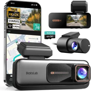 4K 2K Dual Dash Cam Front and Rear, Dashcam with Voice Control, Sony IMX415, ADAS Driver Alerts, Starry Night Vision, 24/7 Parking Monitor, 5.8GHz WiFi & GPS, Free 64GB Card, Loop Recording