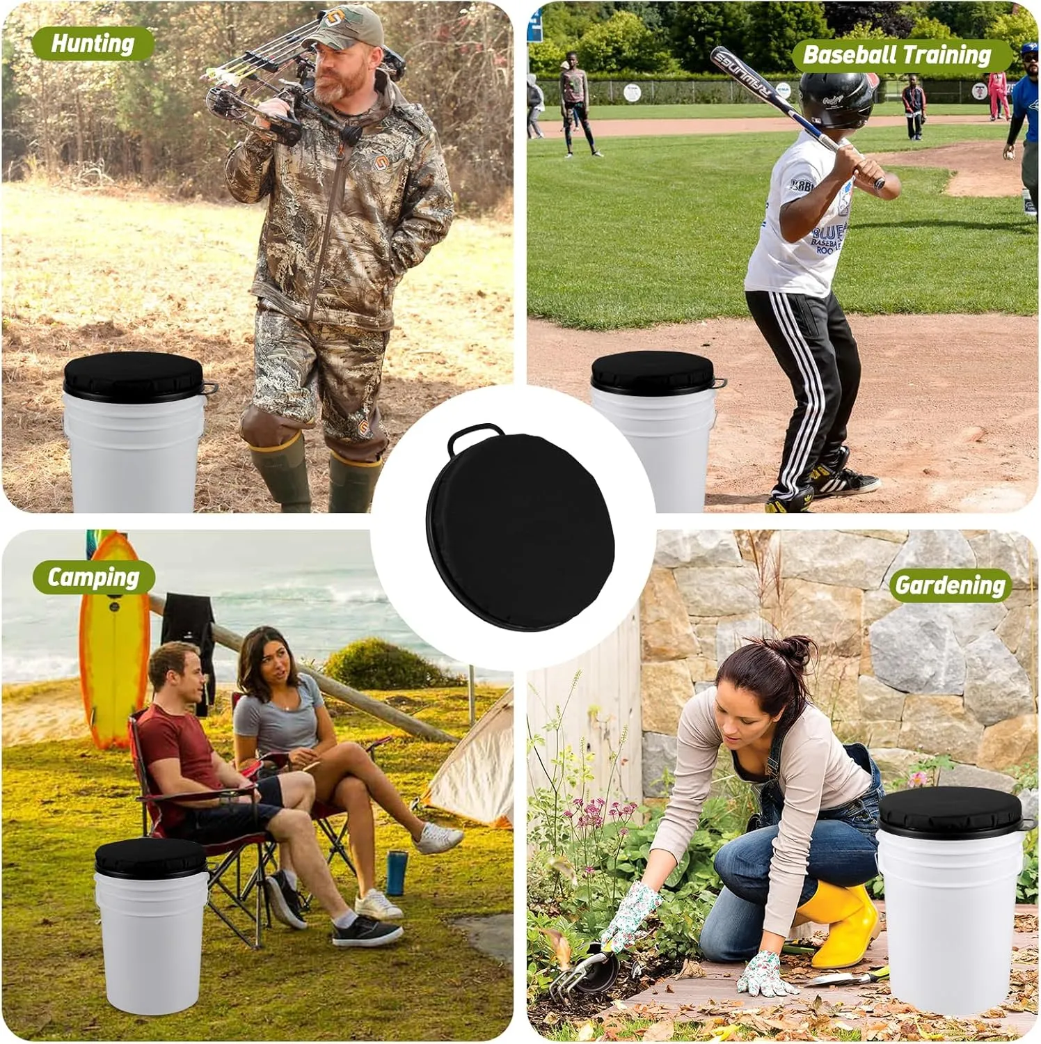 5 Gallon Bucket Seat, 360-Degree Swivel Seat Foam Cushion Bucket Seat Lid with Waterproof Cover for Dove Duck Hunting, Fishing, Baseball, Gardening and Camping