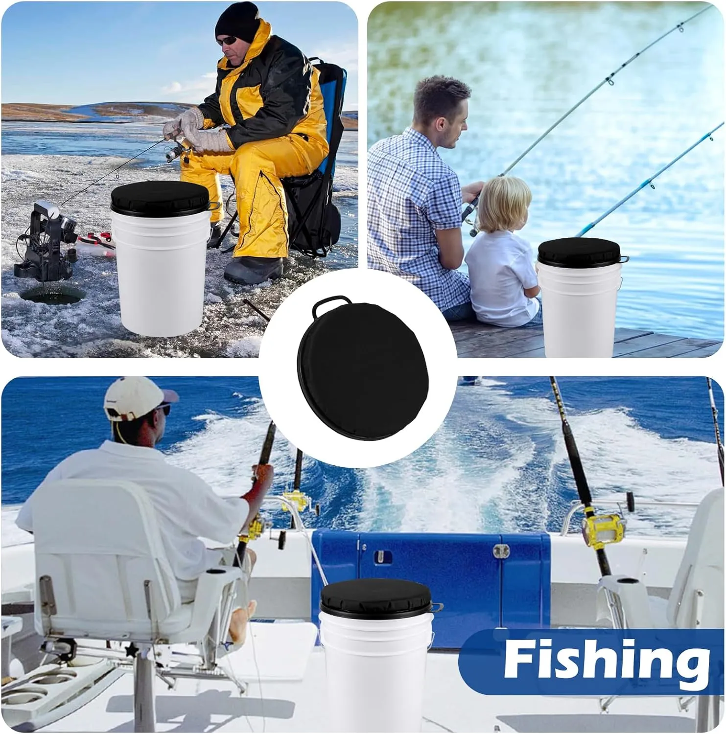 5 Gallon Bucket Seat, 360-Degree Swivel Seat Foam Cushion Bucket Seat Lid with Waterproof Cover for Dove Duck Hunting, Fishing, Baseball, Gardening and Camping