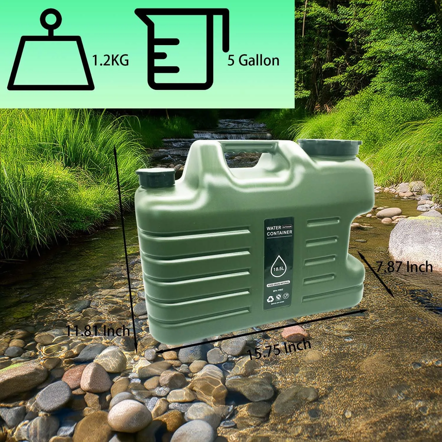 5 Gallon Water Jug Camping Water Container Large Military Green Water Tank,BPA Free Portable No Leakage Water Storage with Spigot Emergency Overlanding Gear for Outdoors Camping Hiking