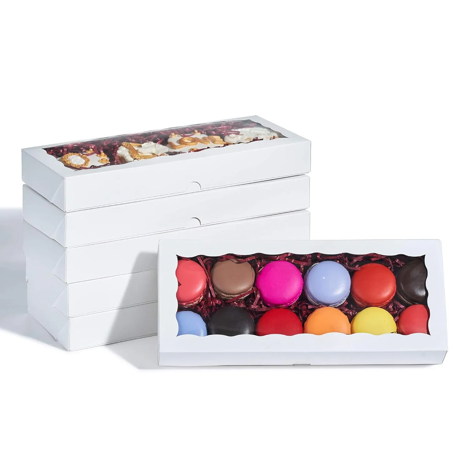 50PCS 12 x 5 x 1.5 inches Auto-Popup One Piece Premium Cookie Boxes, Mini Strawberry Boxes, Bakery Box for Holiday Cookie Gift Sets