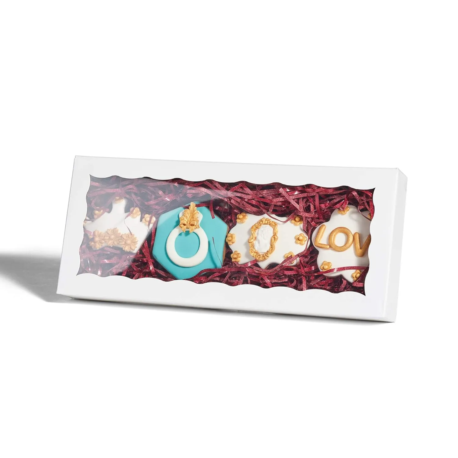 50PCS 12 x 5 x 1.5 inches Auto-Popup One Piece Premium Cookie Boxes, Mini Strawberry Boxes, Bakery Box for Holiday Cookie Gift Sets