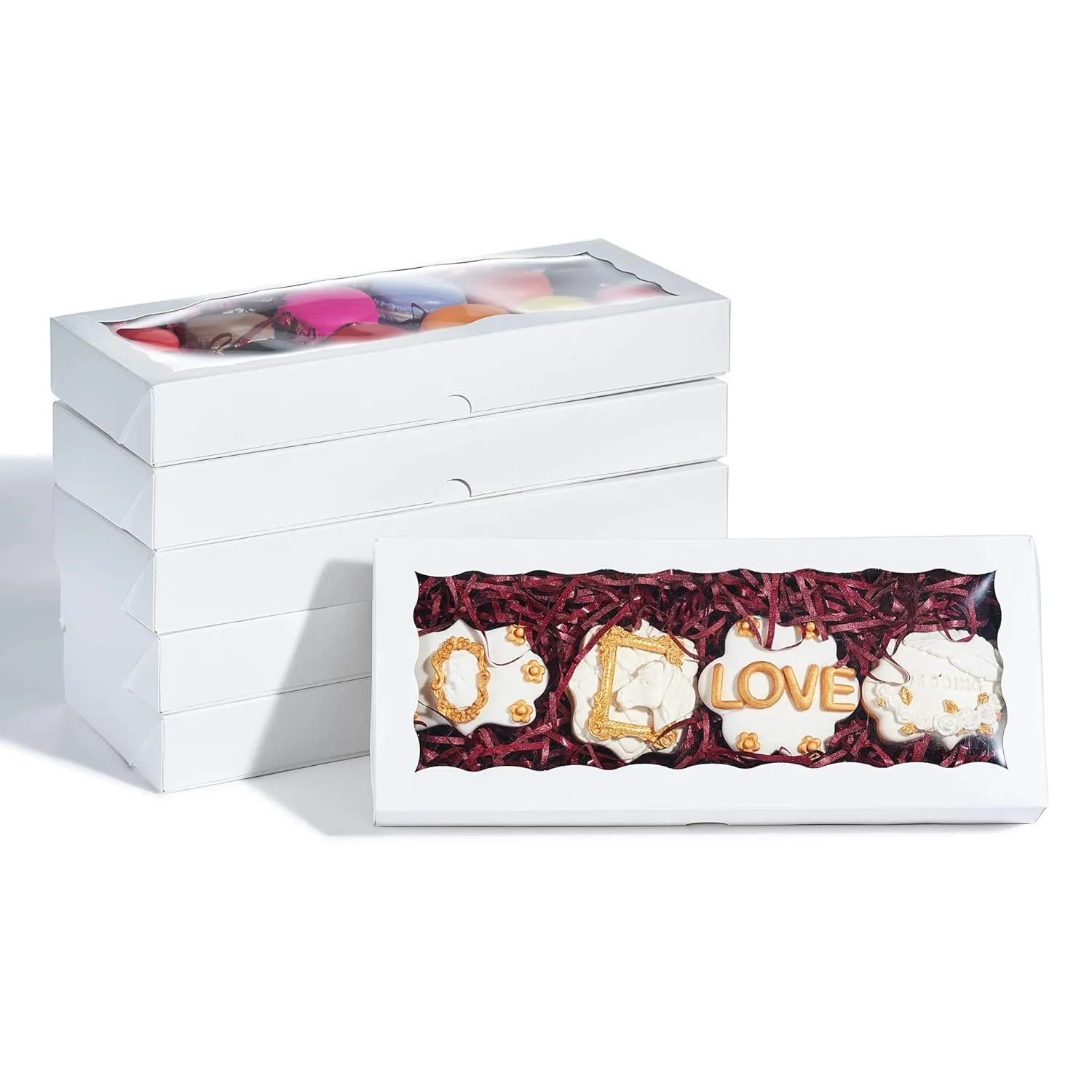 50PCS 12 x 5 x 1.5 inches Auto-Popup One Piece Premium Cookie Boxes, Mini Strawberry Boxes, Bakery Box for Holiday Cookie Gift Sets