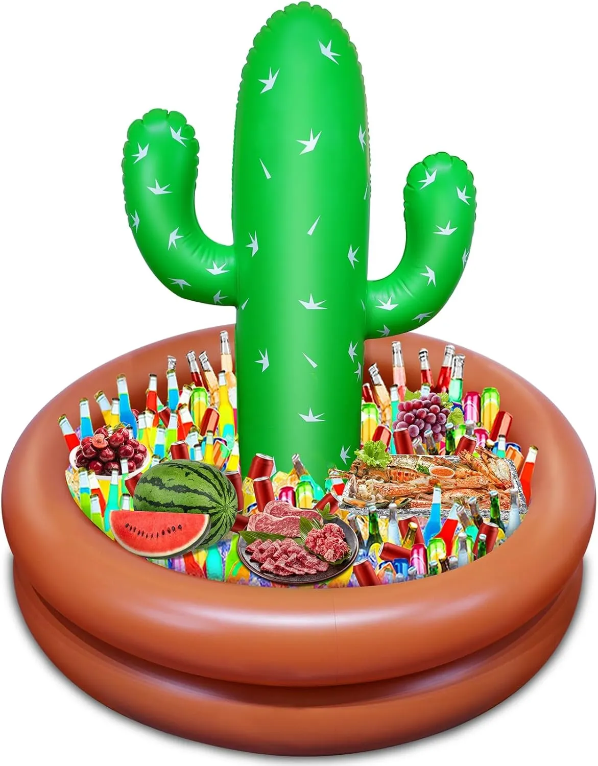 50" Giant Inflatable Cactus Cooler 170  Can Large Capacity, Fiesta Cinco de Mayo Mexican Luau Hawaii Party Decorations Inflatable Drink Cooler for Outdoor Pool BBQ Beach Events