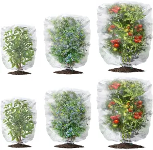 6 Pack Garden Netting Mesh Pest Barrier Plant Cover Bags with Drawstring, 3 Size Insect Bird Netting Blueberry Bush Tomato Plant Protection Netting for Cicadas Fruits Trees Vegetables