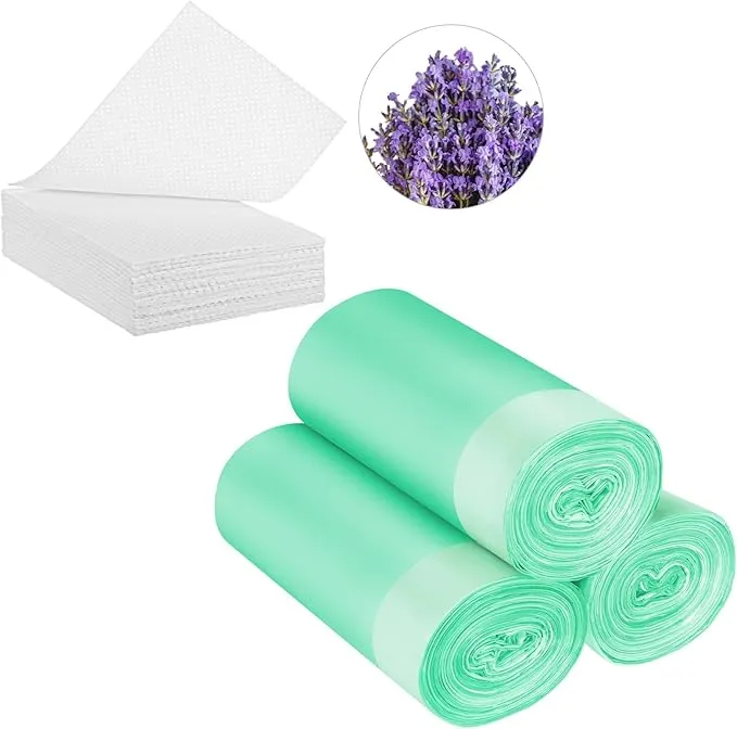 60 Set Bedside Commode Liners with Absorbent Pads Disposable Potty Bags for Portable Toilet with Commode Pads for Adult Elderly Commode Chairs Bucket Portable Camping Toilet Bags (Green)