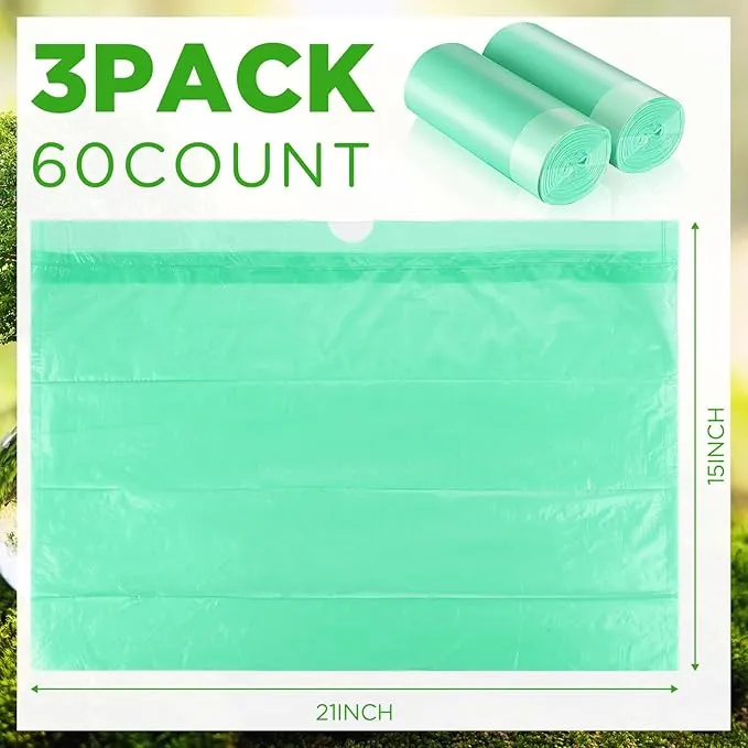 60 Set Bedside Commode Liners with Absorbent Pads Disposable Potty Bags for Portable Toilet with Commode Pads for Adult Elderly Commode Chairs Bucket Portable Camping Toilet Bags (Green)