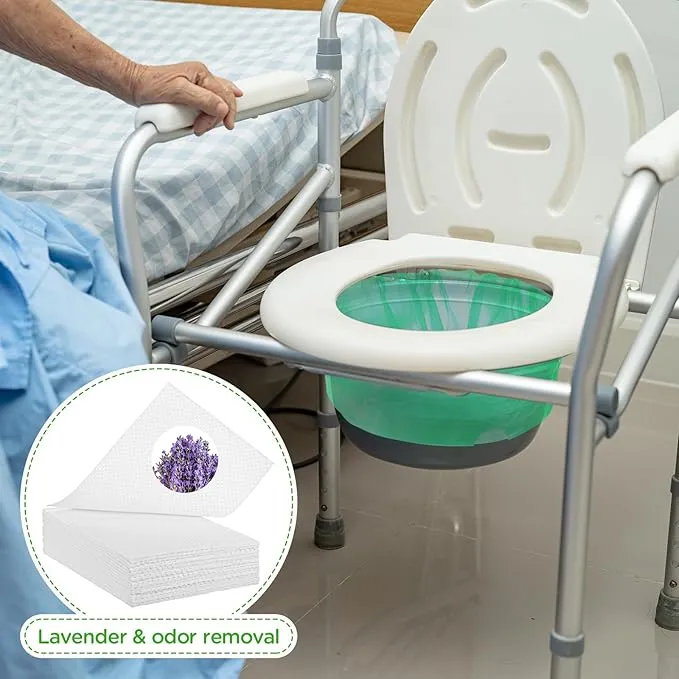 60 Set Bedside Commode Liners with Absorbent Pads Disposable Potty Bags for Portable Toilet with Commode Pads for Adult Elderly Commode Chairs Bucket Portable Camping Toilet Bags (Green)