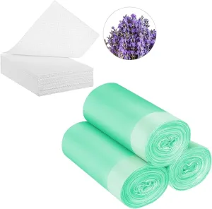 60 Set Bedside Commode Liners with Absorbent Pads Disposable Potty Bags for Portable Toilet with Commode Pads for Adult Elderly Commode Chairs Bucket Portable Camping Toilet Bags (Green)