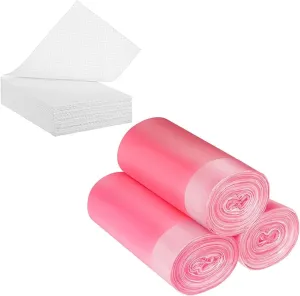 60 Set Bedside Commode Liners with Absorbent Pads Disposable Potty Bags for Portable Toilet with Commode Pads for Adult Elderly Commode Chairs Bucket Portable Camping Toilet Bags (Pink)