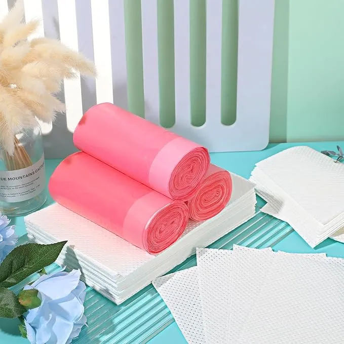 60 Set Bedside Commode Liners with Absorbent Pads Disposable Potty Bags for Portable Toilet with Commode Pads for Adult Elderly Commode Chairs Bucket Portable Camping Toilet Bags (Pink)