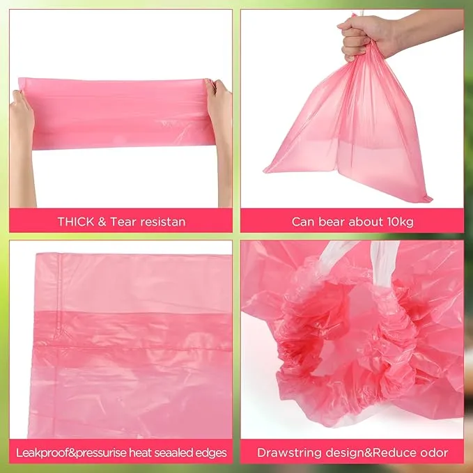 60 Set Bedside Commode Liners with Absorbent Pads Disposable Potty Bags for Portable Toilet with Commode Pads for Adult Elderly Commode Chairs Bucket Portable Camping Toilet Bags (Pink)