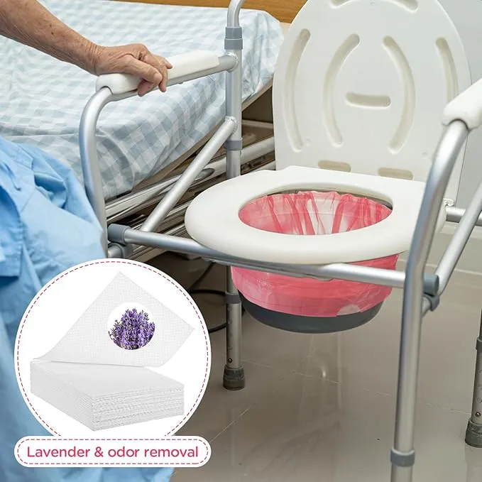 60 Set Bedside Commode Liners with Absorbent Pads Disposable Potty Bags for Portable Toilet with Commode Pads for Adult Elderly Commode Chairs Bucket Portable Camping Toilet Bags (Pink)