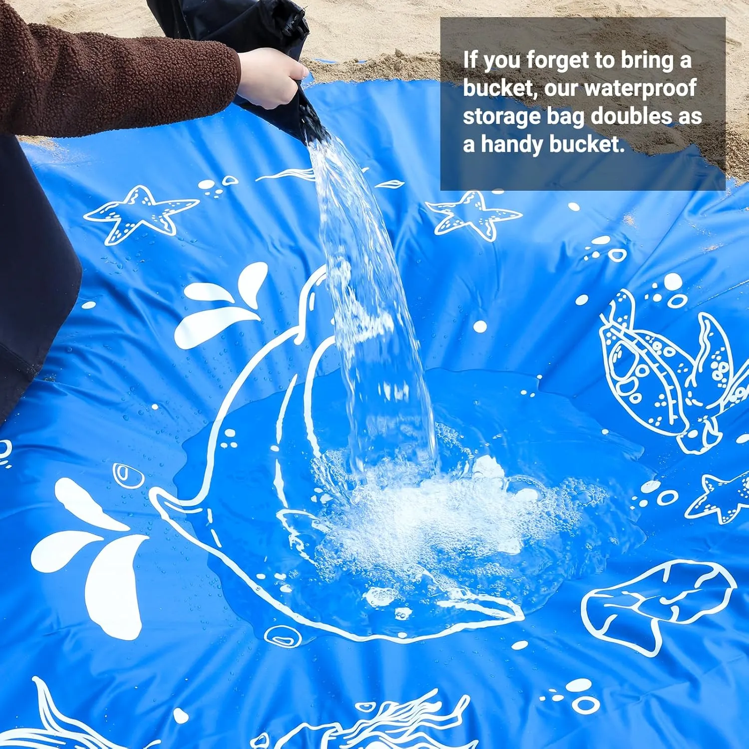 6.5 X 6.5 Ft Baby Beach Pool, Portable Kiddie Pool and Beach Blanket, 2 in 1Waterproof Foldable Sand for Kid Vacation Picnic with Storage Bag