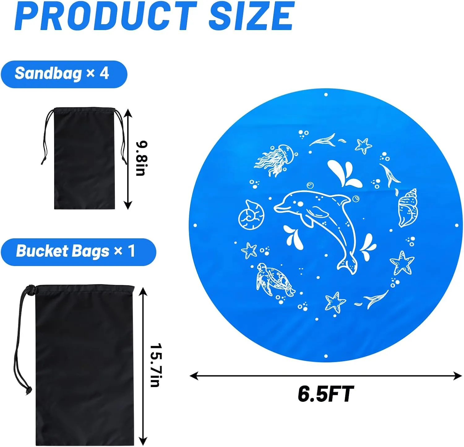 6.5 X 6.5 Ft Baby Beach Pool, Portable Kiddie Pool and Beach Blanket, 2 in 1Waterproof Foldable Sand for Kid Vacation Picnic with Storage Bag
