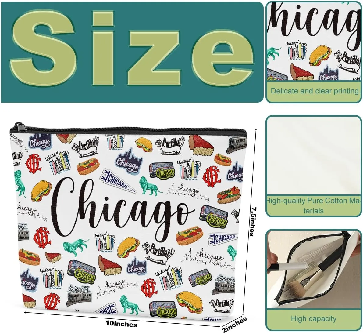 6PCS Chicago Makeup Bag Chicago Themed Girls Trip Gifts Favors Chicago Travel Gifts Chicago Lover Gifts for Women Her Chicago Cosmetic Bag for Holiday Trip Vacation