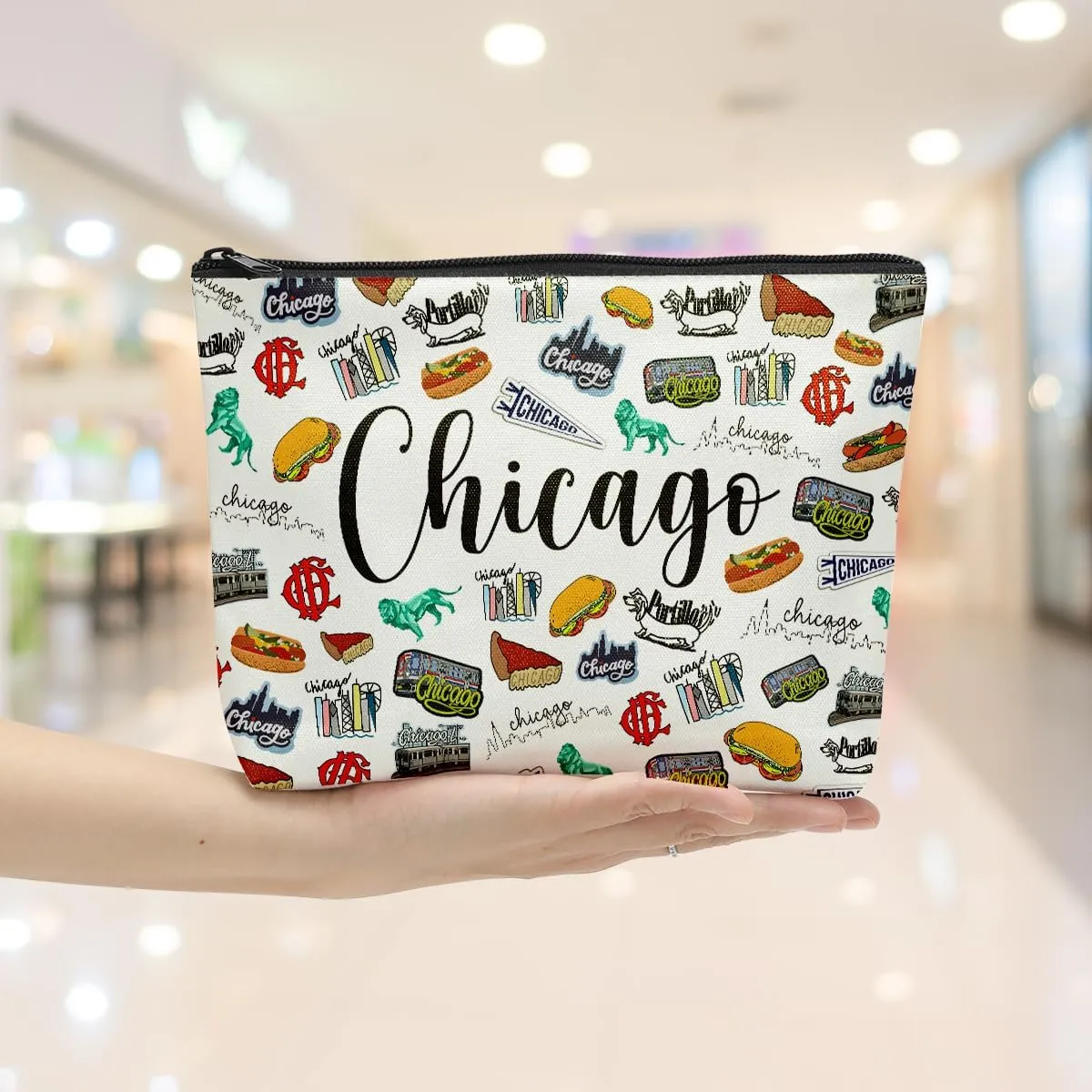 6PCS Chicago Makeup Bag Chicago Themed Girls Trip Gifts Favors Chicago Travel Gifts Chicago Lover Gifts for Women Her Chicago Cosmetic Bag for Holiday Trip Vacation