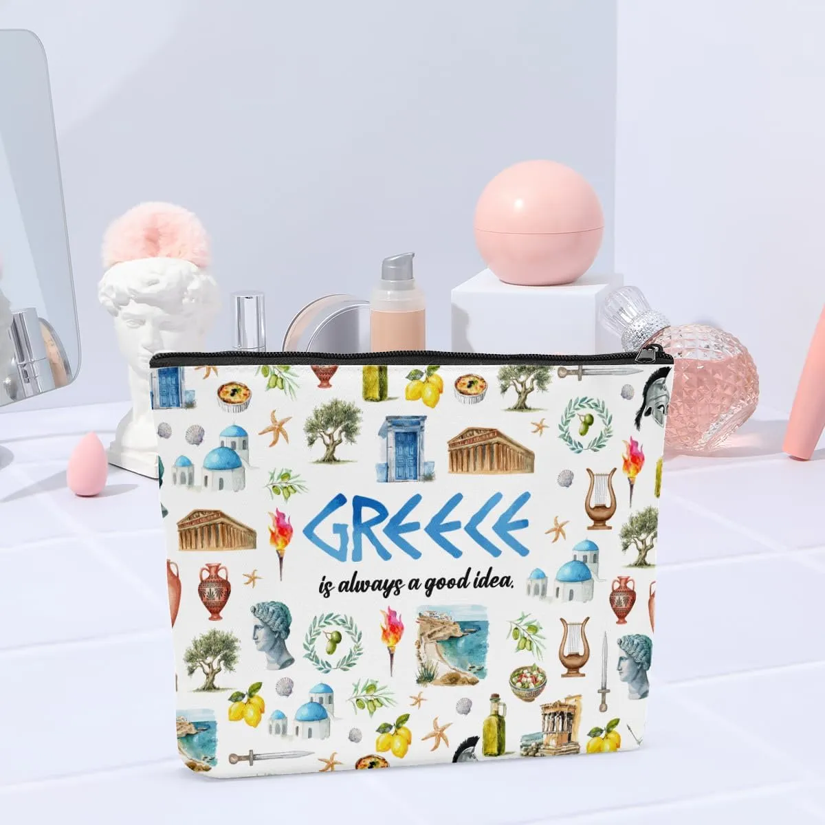 6PCS Greece Makeup Bag Greece Gift Greece Surprise Trip Gift Greece Is Always A Good Idea Zipper Pouch Cosmetics Bag for Women Travel Toiletry Bag Cosmetic Bag for Women