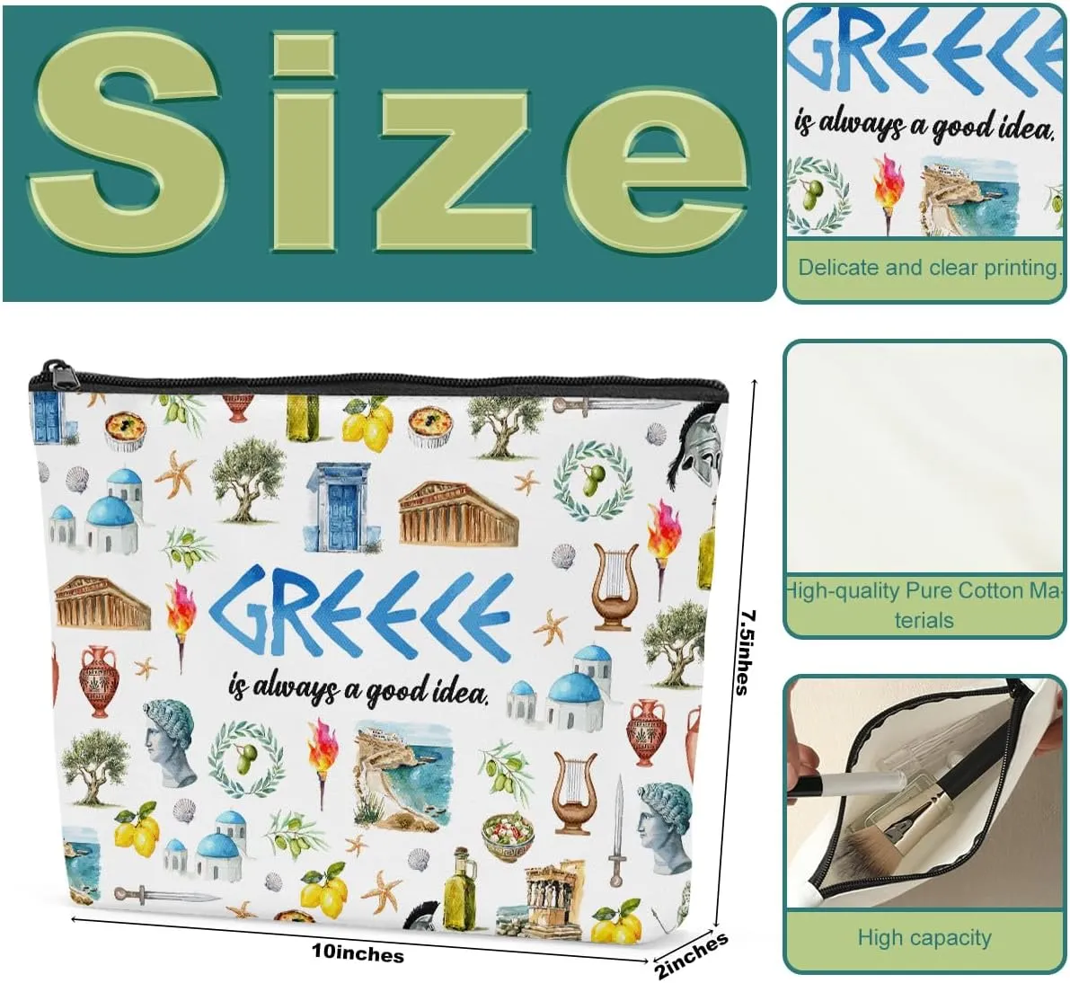 6PCS Greece Makeup Bag Greece Gift Greece Surprise Trip Gift Greece Is Always A Good Idea Zipper Pouch Cosmetics Bag for Women Travel Toiletry Bag Cosmetic Bag for Women