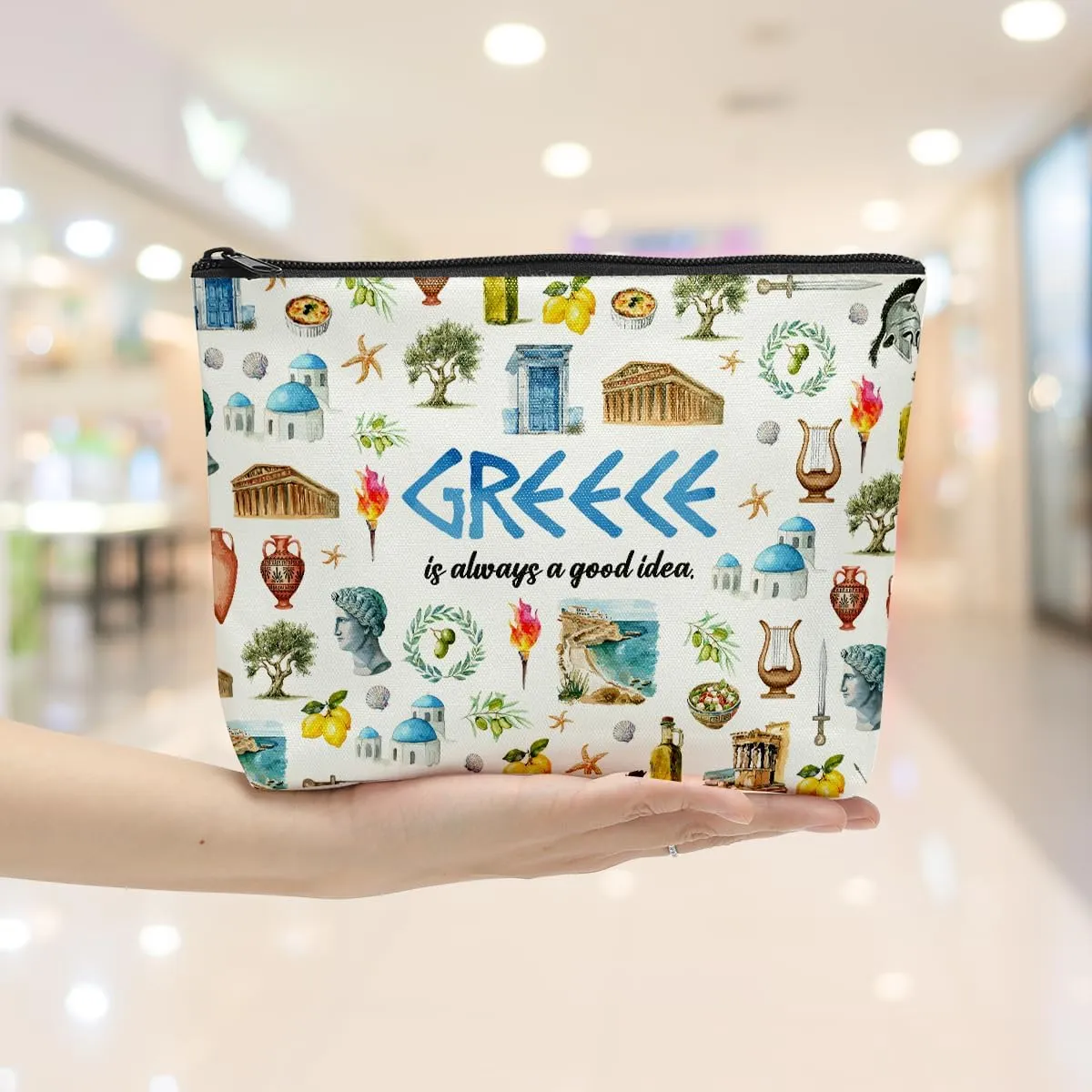 6PCS Greece Makeup Bag Greece Gift Greece Surprise Trip Gift Greece Is Always A Good Idea Zipper Pouch Cosmetics Bag for Women Travel Toiletry Bag Cosmetic Bag for Women