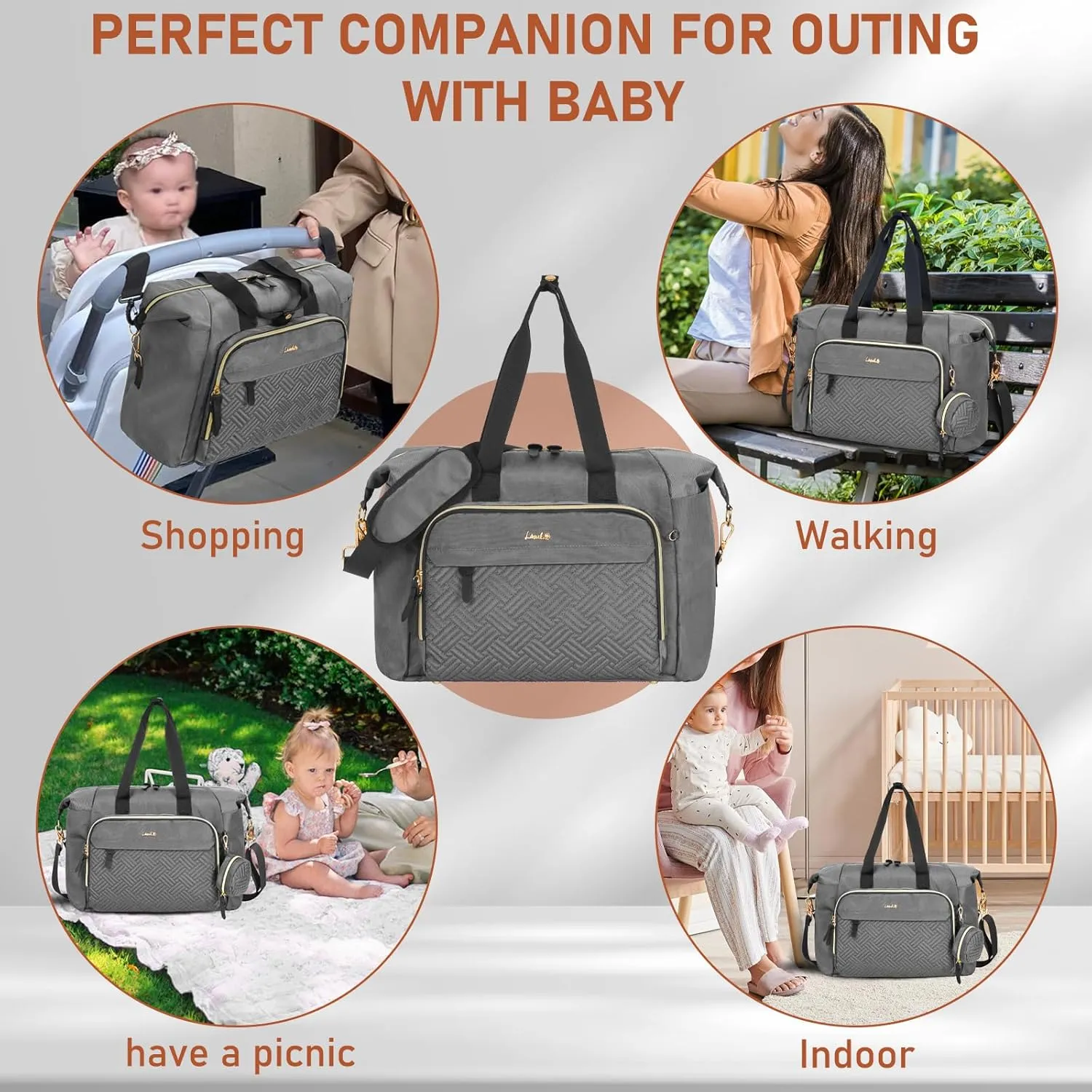 7pcs Diaper Bag Tote, Large Mommy Bag Travel Diaper bags, Baby Diaper Tote for Mom Hospital Baby, Dark Grey
