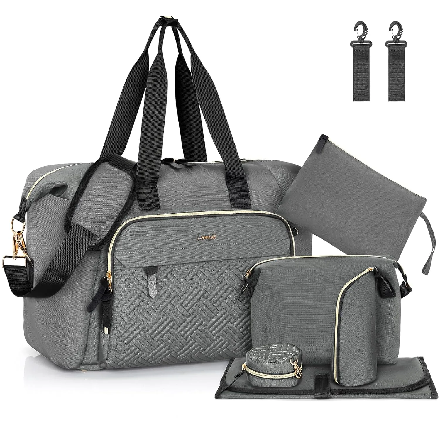 7pcs Diaper Bag Tote, Large Mommy Bag Travel Diaper bags, Baby Diaper Tote for Mom Hospital Baby, Dark Grey