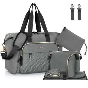 7pcs Diaper Bag Tote, Large Mommy Bag Travel Diaper bags, Baby Diaper Tote for Mom Hospital Baby, Dark Grey