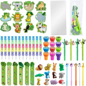 84 Pcs Jungle Safari Party Favors - Wild Animal Themed Stationery Set Supplies for Classroom Gifts, Pencils Notepads Bookmarks Rulers Erasers Stampers Birthday Treat Bags Rewards Prizes